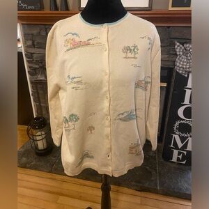 VTG Pendleton Cream Novelty Print Cardigan L
